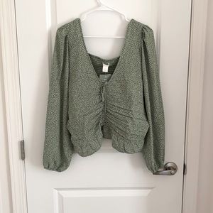 COPY - Light green flower print long sleeve top f…